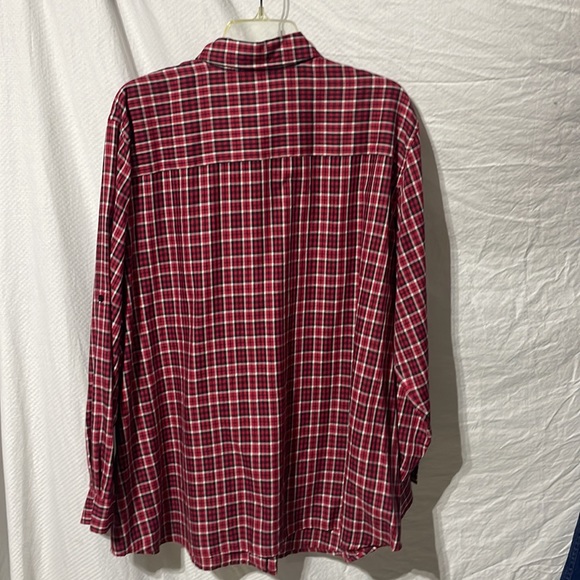 Elizabeth 2x vintage plaid red black white long blouse rayon polyester euc - Picture 7 of 9